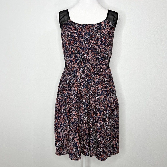 BCBGeneration Navy Blue Red Black Abstract Floral Sleeveless Dress Sz 10 - Picture 1 of 11